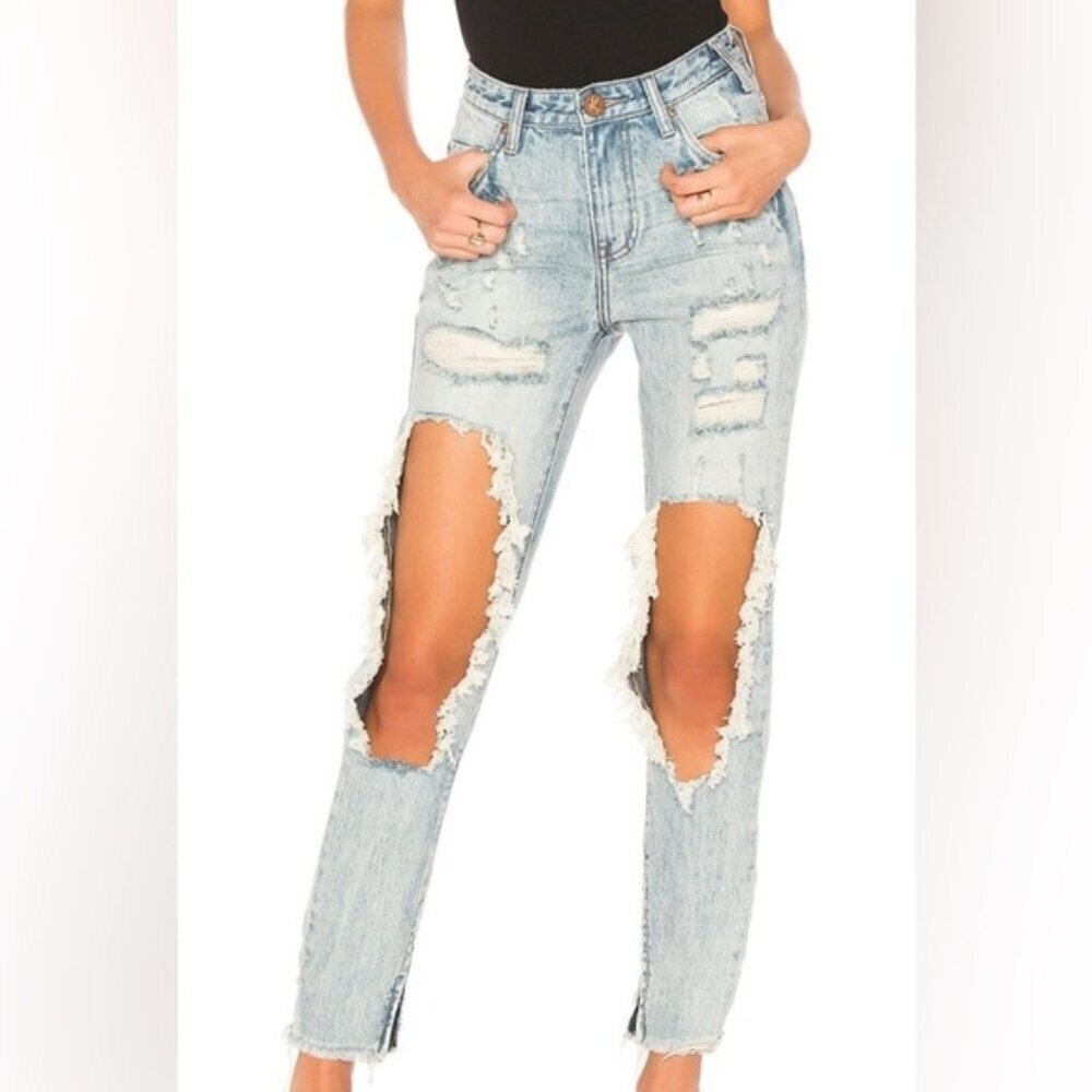 Free People OTS women’s jeans high waist straight leg distressed boho festival